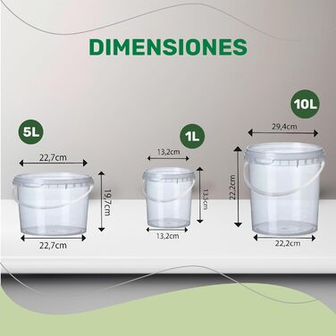 Пластикові відра Growmania, 1 літр, прозорі, з ручкою, герметична ємність, підходить для їжі, рідин та фарби, 100 шт.