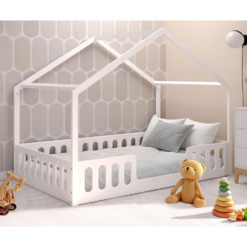 Домашнє ліжко CADANI Janne 2в1 200x120 см біле, знімний гнучкий захист від випадіння, дитяче ліжко, що розкладається, дизайн Монте