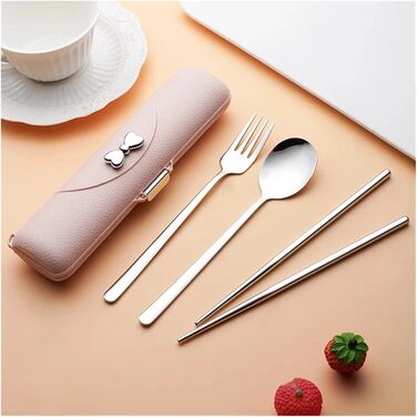 Універсальний портативний набір посуду з нержавіючої сталі 304, столові прибори, кемпінг, палички для їжі, виделка, ложка, для пікніка на свіжому повітрі, обід (2 шт. бежевого срібла)