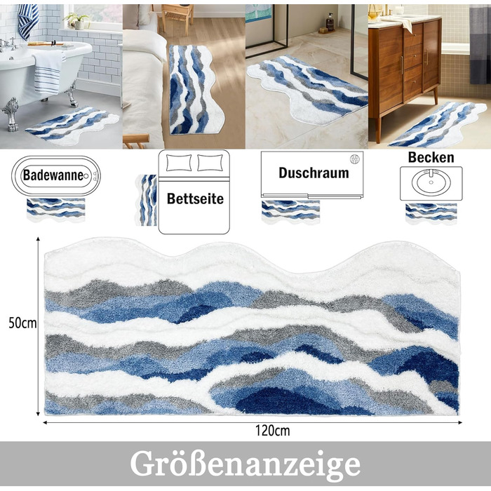 Синій килимок для ванної кімнати, милий килимок для ванної, доріжка, килимок для ванної для пляжу, ванна кімната, довгий килимок для ванної кімнати, прибережне оздоблення, доріжка для ванної кімнати, килимок для раковини 50x120 см