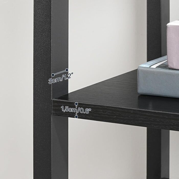 Полиця-драбина HOOBRO, окремостояча полиця, 3-рівнева книжкова полиця, поперечна конструкція, багатофункціональна полиця для зберігання, міцний металевий каркас, індустріальний стиль, для вітальні, спальні, кабінету EBB80CJ01G1 Чорна 40 x 30 x 81 см