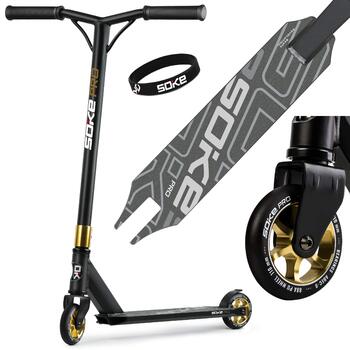 Трюковий самокат SOKE Stunt Scooter PRO з підшипниками ABEC 9 для дорослих та дітей, Freestyle Cityroller, чорно-золотий, навантаження до 100 кг