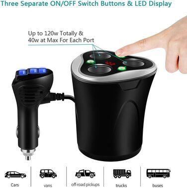 Розподільник автомобільного прикурювача 3 відділення автомобільний зарядний пристрій адаптер з 3 USB портами 12/24V 120W DC Потужн