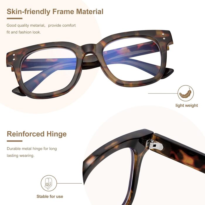 Окуляри Madison Avenue Blue Light Filter Glasses Women, окуляри великого розміру для компютера для ігор, металеві петлі Blue Filter Glasses Non-Rescription Tortoise