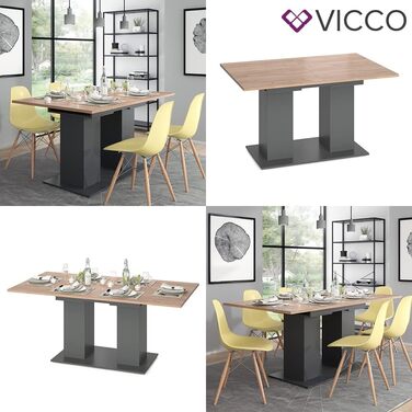 Обідній стіл Vicco Dix, розкладний обідній стіл, антрацит/золотий дуб, 140 x 90 см