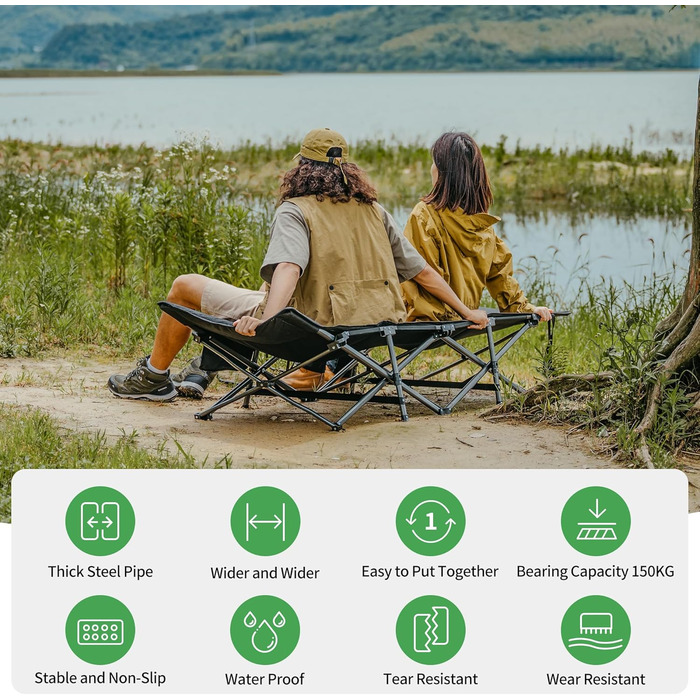 Розкладне похідне ліжко Naturehike з подушкою, кемпінгове ліжко 190 x 70 x 48 см, включає стьобаний шар товщиною 3 см, вантажопідйомність дорожнього ліжка до 150 кг, портативне крісло-шезлонг