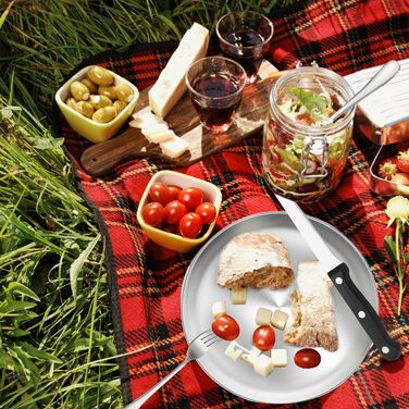 Набір столових приборів для кемпінгу на 4 особи, набір тарілок та столових приборів для пікніка з 20 предметів, портативний посуд, комбінація столових приборів з нержавіючої сталі з сумкою-органайзером, багаторазовий, міцний