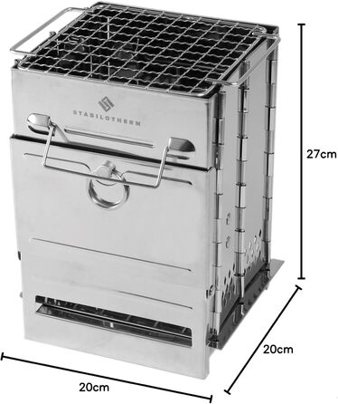 Вугільний гриль з нержавіючої сталі, складаний для кемпінгу та використання на свіжому повітрі портативний гриль, кемпінговий гриль, вуличний гриль кемпінговий гриль дуже стабільний та компактний, 21 см x 14 см x 14 см