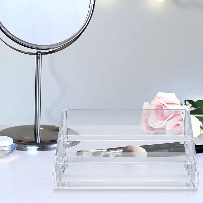 Рівнева полиця-органайзер для лаків для нігтів Kurtzy - акрилова коробка Д23,5 x Ш12,5 x В11,5 см Вміщує до 30 лаків для нігтів стандартного розміру - акрилова підставка для зберігання на столі, письмовому столі або полиці, 3-