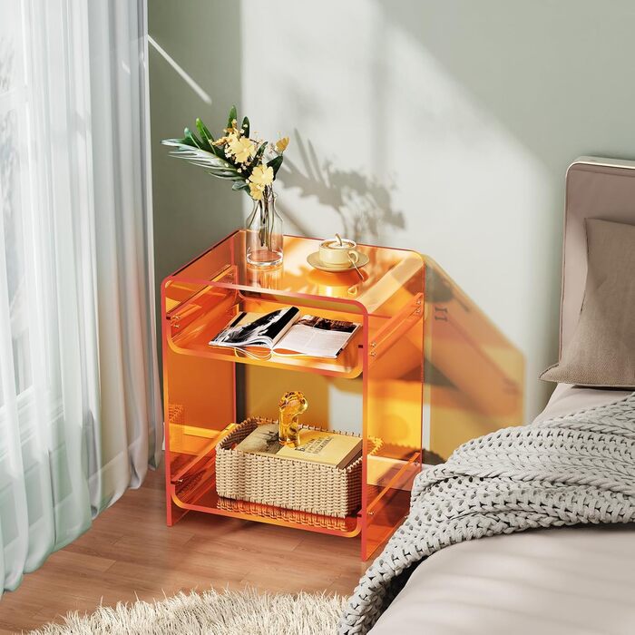 Акриловий журнальний столик, тумбочка біля ліжка, прозорий столик, для спальні-вітальні, 45 x 30 x 58 см (помаранчевий)