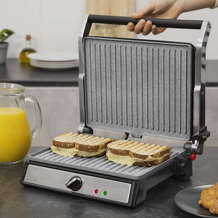 Електричний гриль Cecotec RocknGrill 2400 UltraRapid, 2400 Вт, покриття RockStone, розкладка на 180, плаваюча верхня панель, піддон для жиру, регулювання температури