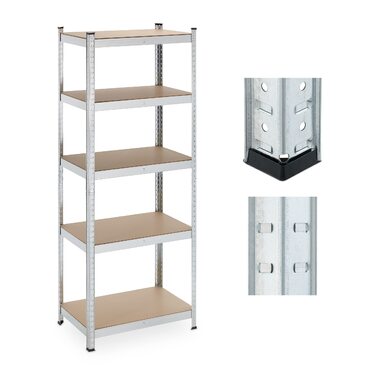 Полиця для зберігання Relaxdays для важких умов експлуатації, 5 ярусів, висота та ширина 180x70x45 см, вантажопідйомність 500 кг, сталь, для підвалу та гаража, сріблястий колір