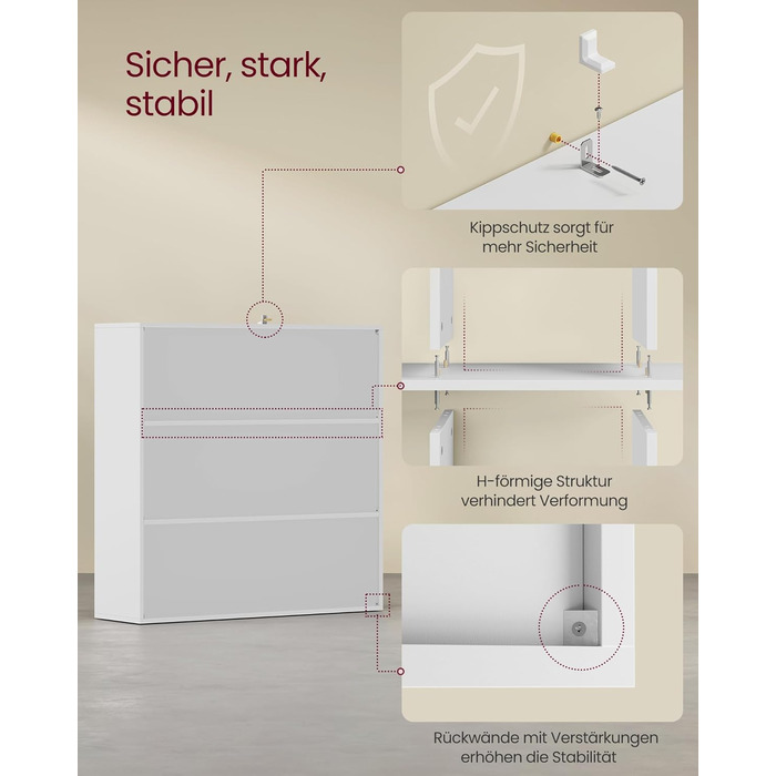 Книжкова полиця VASAGLE, 3-рівнева полиця, Відкрита полиця для зберігання, Окремостояча полиця, 29 x 97,5 x 97,5 см, 3 відділення з дверцятами, для вітальні, домашнього офісу, їдальні, Хмарно-білий LBC33WT