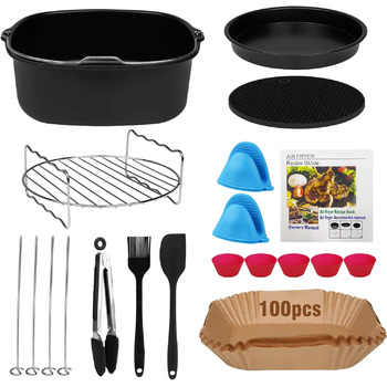 Аксесуари для фритюрниці Dercov 15 шт. для COSORI 5.5 л, квадратний набір аксесуарів для фритюрниці XXL Сумісний із фритюрницею Philips XXL 7.2 л / Tefal 6.5 л / Cecotec 6 л