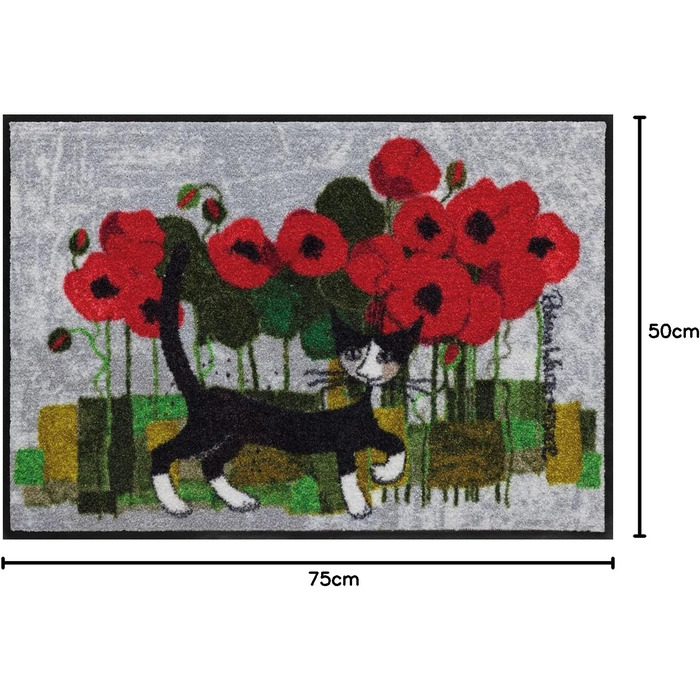 Килимок для дверей Salonloewe Rosina Wachtmeister Lifestyle Poppywalk 50x75 см Килимок для входу Килимок для дверей Коти Різнокольорові квіти, що прається