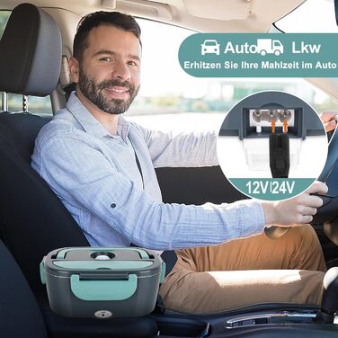 Електричний ланч-бокс потужністю 80 Вт для дорослих, термобокс із сумкою, виделкою та ложкою з нержавіючої сталі та 2 контейнерами для їжі об&39ємом 1,5 л, 3-в-1 12/24/110230 В, герметичний, електричний ланч-бокс для автомобіля, вантажівки, офісу, синій, 