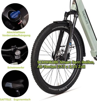 Електровелосипед DERUIZ Quartz SUV 27,5 дюймів з акумулятором 644 Втгод, двигуном 250 Вт 55 Нм, гідравлічними гальмами, 8-швидкісним перемикачем швидкостей, розміром рами 46 см, електричний велосипед для бездоріжжя та міста для чоловіків та жінок, максима