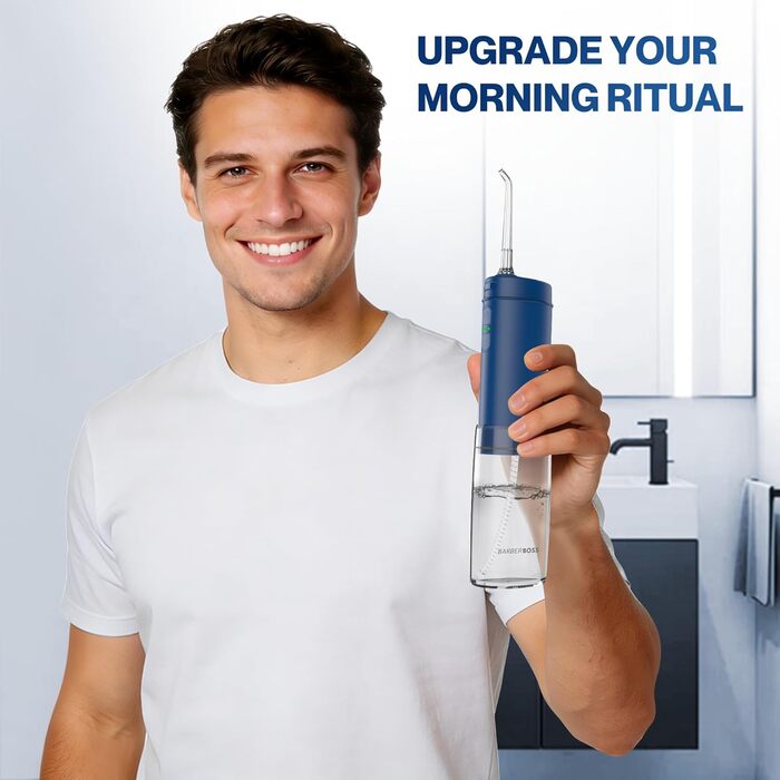 Портативний іригатор для зубів, 6 насадок у комплекті, USB-C зарядка, 3 режими тиску, ідеальний для подорожей (Колір Морський)