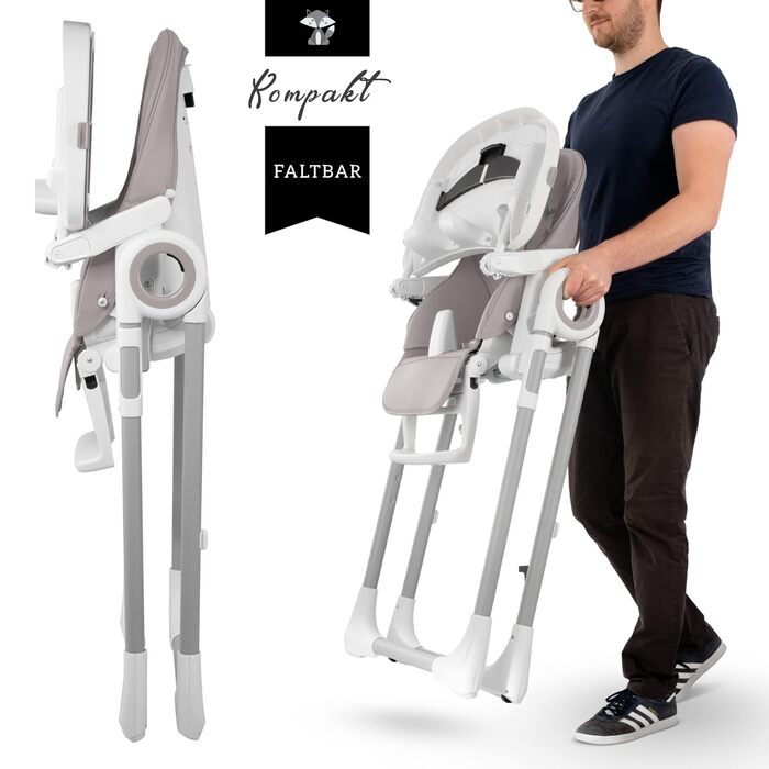 Дитячий стільчик для годування Sweety Fox з функцією нахилу - Висувний і складаний, стільчик з ременями безпеки - Зростаючий стіль