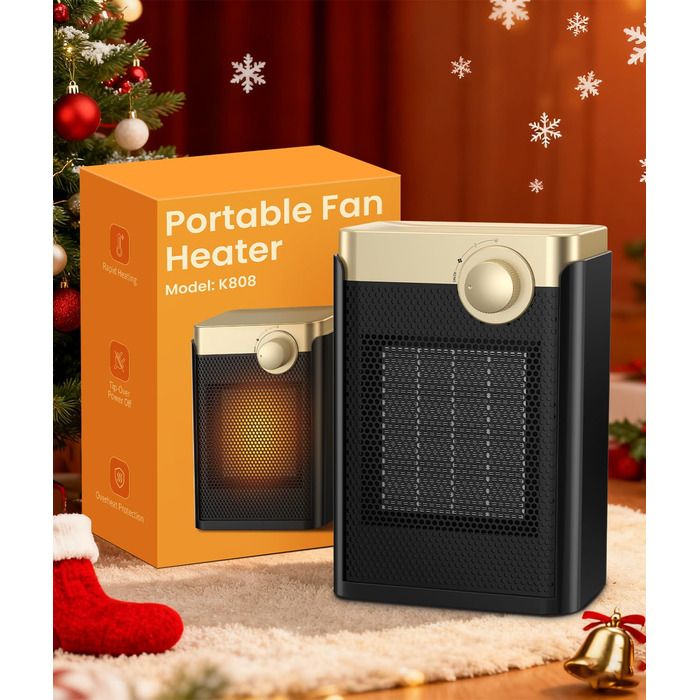 Енергозберігаючий електричний вентилятор-обігрівач, електричний обігрівач потужністю 1500 Вт з керамічним нагрівальним елементом PTC, 3 режими, портативний обігрівач із захистом від перегріву та перекидання, для ванних кімнат, спалень, кемпінгу в приміщен
