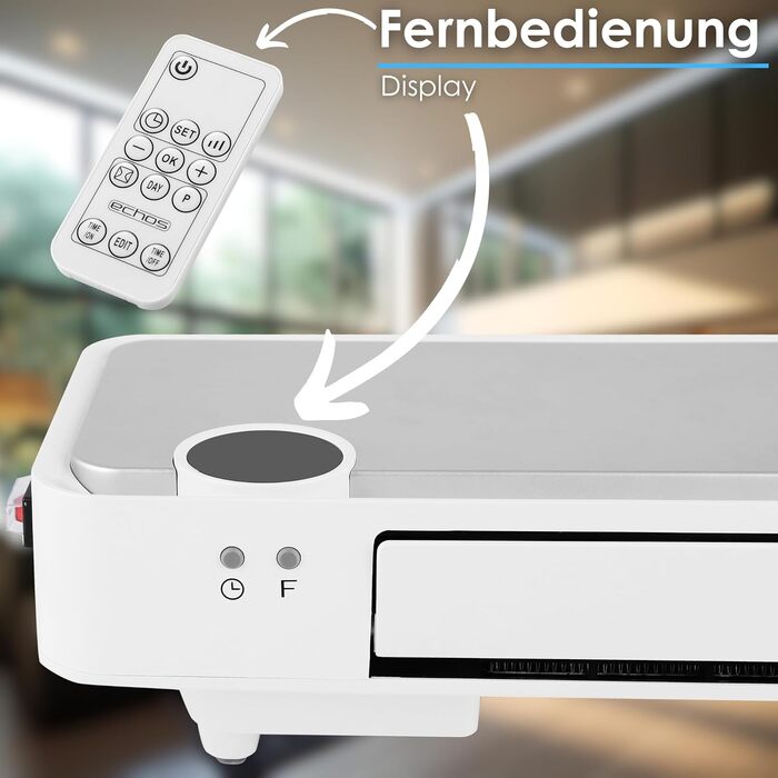 Настінний обігрівач Echos 12-годинний таймер 2000 Вт Енергозберігаючий Дистанційне керування Керамічний нагрівальний елемент Міні-обігрівач 2 рівні потужності Інфрачервоний обігрівач Швидкий обігрівач Настінний монтаж