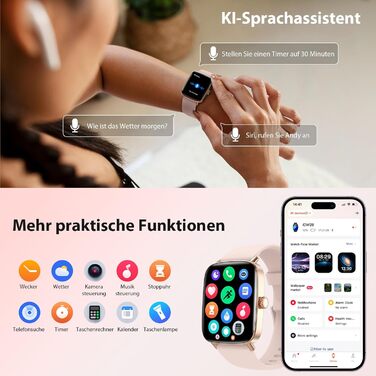 Жіночий смарт-годинник, 1,85-дюймовий смарт-годинник з функцією телефону, жіночий фітнес-годинник з пульсометром, монітором сну, SpO2, 110 спортивних режимів, крокомір, водонепроникний спортивний годинник IP68 для Samsung/iPhone/Android, 1,85 дюйма, рожев