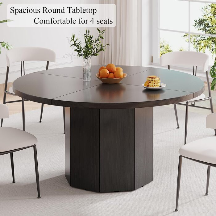 Круглий обідній стіл HSH, кухонний стіл для 4-6 осіб, дерев&39яний обідній стіл, сучасний дизайн, обідній стіл для ресторану/вітальні з восьмикутною основою, чорний дуб, 120 см, чорний дуб 120 x 120 x 75 см