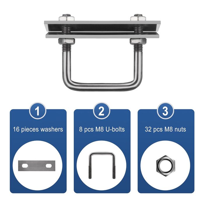 Гвинт M8, U-подібний різьбовий кронштейн, 8 шт. квадратних болтів, U-болти затискачі, U-болти для саду, автофургонів, DIY, сонячна установка та кріплення 8 шт. M8x50x60MM