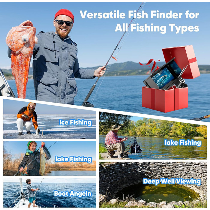 Ехолот, камера для підводної риболовлі з IPS-дисплеєм, ширококутним кутом нічного бачення 220, водонепроникний ехолот IP67, ідеально підходить для морської, річкової та підлідної риболовлі.