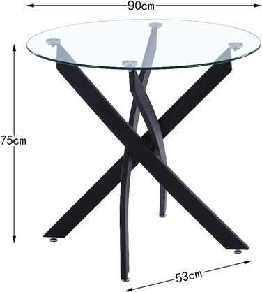 Круглий скляний обідній стіл GOLDFAN, сучасний кухонний стіл, дизайнерський скляний обідній стіл для їдальні та вітальні, 4-6 осіб, 90 см, чорний, 90x90x75 см