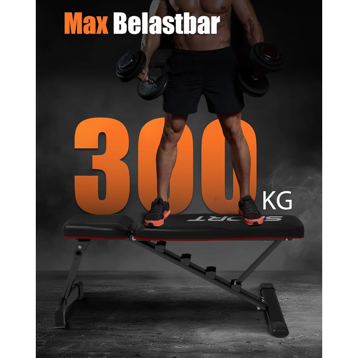 Складана та регульована силова лава, багатофункціональна силова лава для домашнього фітнесу, похила лава з 5-позиційним регулюванням, вантажопідйомність 300 кг