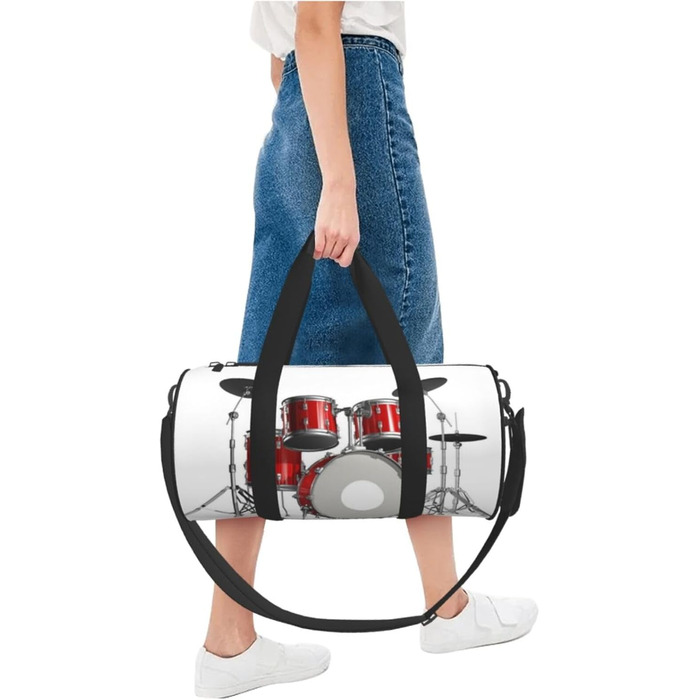 Дорожня сумка з принтом губ у чорно-білу смужку, кругла форма, великий об'єм, легка та міцна, чудовий подарунок для походів, відпустки, ділових поїздок та іншого, стильний дизайн барабанної установки.