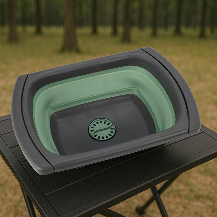 Складана раковина Tool & Tree зеленого кольору Кемпінгова раковина зі зливом, нековзними ніжками та висувними ручками Компактна, міцна раковина для використання на свіжому повітрі, подорожей, кухні для автофургонів та кемпінгу