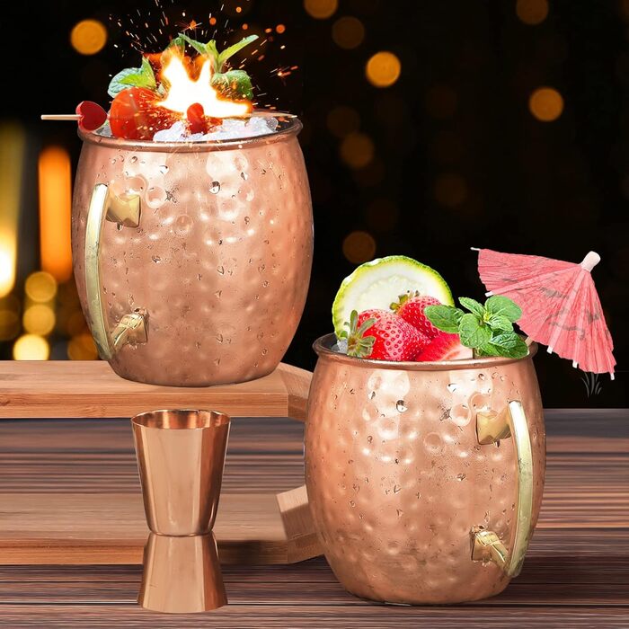 Мідні кружки SuproBarware Moscow Mule, набір з 2 кружок Moscow Mule, кружки з нержавіючої сталі, 530 мл, безпечні для харчових продуктів, ковані кружки, ідеально підходять для коктейлів, води, холодних напоїв 7 шт.