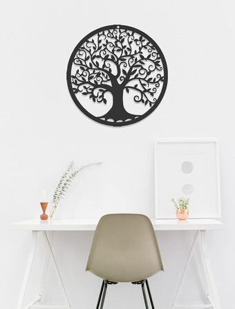 Металеве дерево життя прикраса стіни силует мистецтво для подарунка критий відкритий сад будинок прикраса (чорний, 28x28см)