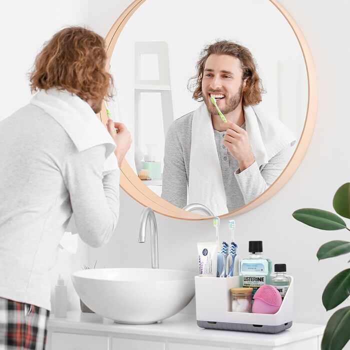 Тримач для зубної щітки для органайзера у ванній кімнаті, тримач для електричної зубної щітки зі зливним отвором, знімний органайзер для зубної щітки для ванної кімнати, кухні та сімї (сірий)