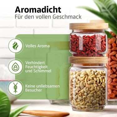 Набір банок для зберігання з кришками НОВИНКА ГЕРМЕТИЧНІ ТА ЗАХИЩЕНІ ВІД МОЛІ Скляні контейнери для зберігання з дерев&39яними кришками Банки для спецій та продуктів 300, 500, 700 та 1000 мл 4 різних розміри