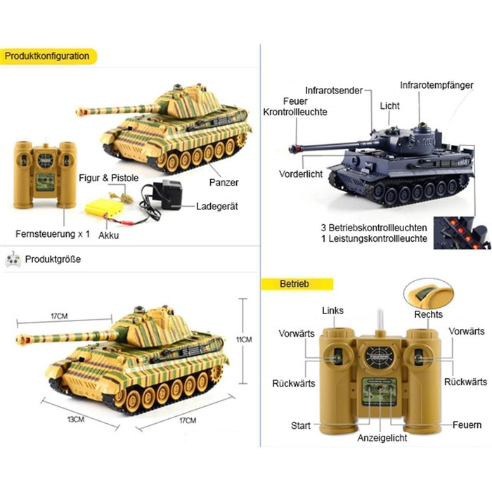 Радіокерований танк T-34 Битва Панцерів 128, оливково-зелений, з вбудованою інфрачервоною системою бою 2,4 ГГц (efaso 99815)