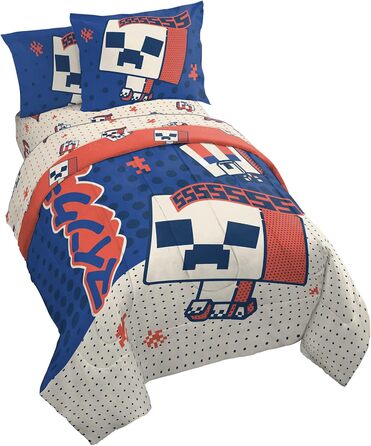 Повнорозмірний комплект постільної білизни Minecraft Creeper, 7-місний комплект постільної білизни з простирадлом та наволочками,