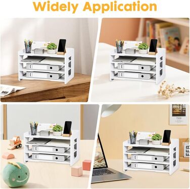 Настільний органайзер A4, лоток для листів, тримач для документів, лоток для паперу A4, органайзер для зберігання файлів, шухляда для дому, офісу, школи (білий - 4 лотки)