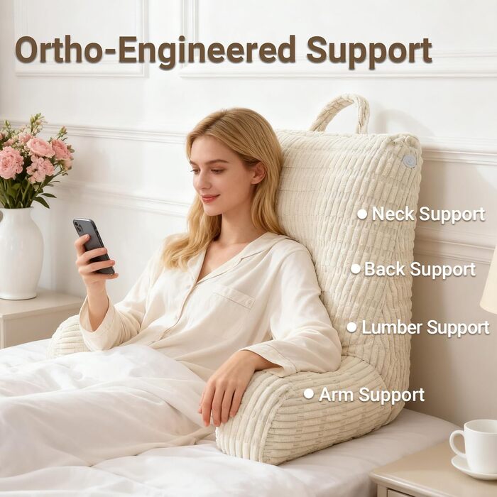 Подушка для читання для ліжка та дивана, подушка для читання з опорою для зап&39ясть, підлокітниками та опорою для спини, подушка для спини ліжка для відпочинку, розслаблення, читання, роботи за ноутбуком, перегляду телевізора (бежева)