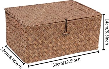 Кошики FEILANDUO з вербовими полицями та кришкою, з морської трави, кошик для зберігання, контейнер, прямокутний, ручної роботи, для полиць, столу, домашнього органайзера (кавовий, великий)