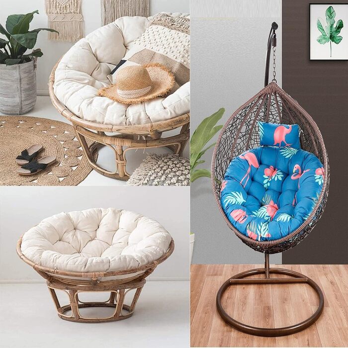 Подушка для підвісного крісла на вулицю, XXL, сіра, діаметр 105 см, товщина 15 см, піна з ефектом пам&39яті, можна прати, знімний чохол, нековзний ремінь, регульований підголівник