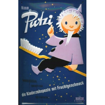 Buddel-Bini Versand Blechschild Putzi Kinderzahnpaste Zahnpaste Schild Sandmann Zahnbrste DDR VEB Elbe Chemie Dresden Schild Retro Werbeschild Ostalgie Ostprodukt, Buddel-Bini Versand Blechschild Putzi Kinderzahnpaste Zahnpaste Schild Sandmann Zahnbrste D