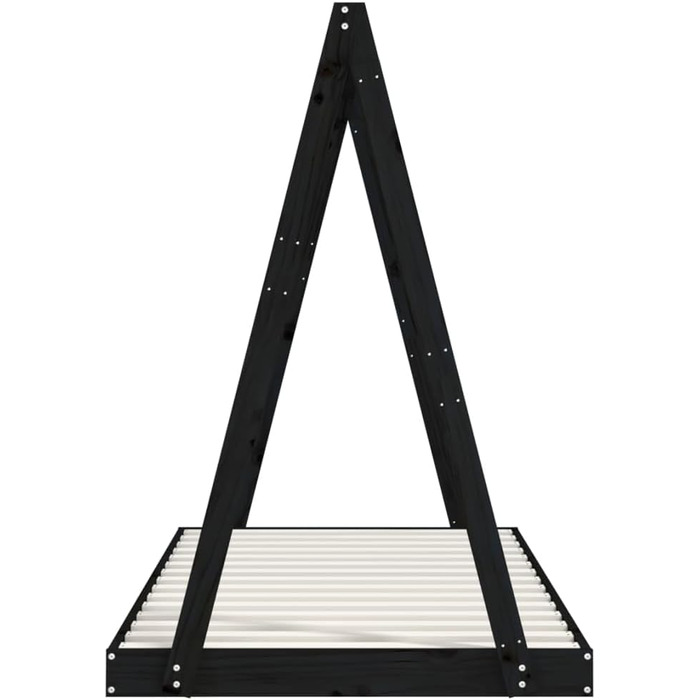 Дитяче ліжко, чорне, 90x190 см, масив сосни, дизайн вігваму, підлогове ліжко з міцними дерев&39яними рейками для вентиляції та стійкості, 199 x 94 x 134 см, чорне