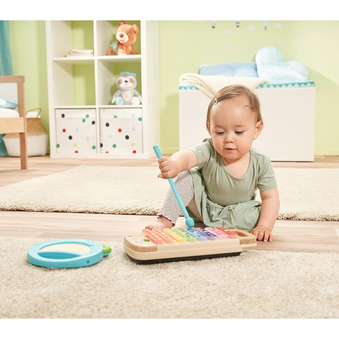 Інтерактивний дерев'яний ксилофон VTech Baby з бубном - музична іграшка, що світиться, виготовлена з 100 деревини FSC, для дітей віком від 1,5 до 4 років (Мова німецька)