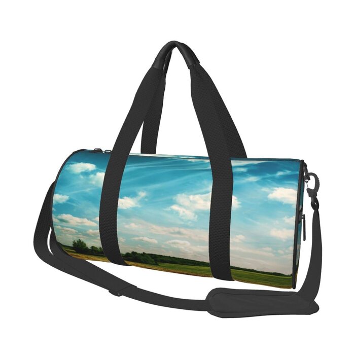 Спортивна сумка, дорожня сумка, сумка для подорожей, з принтом Пшеничне поле, сумка на нічліг, чорна, універсальний розмір