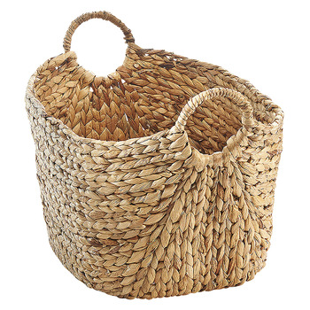 Кошик Kobolo з водяним гіацинтом та ручками - 56x40x34 см - коричневий - великий плетений кошик для зберігання білизни, книг та газет - стильний органайзер XL, міцний та виготовлений вручну 56x40x41 см