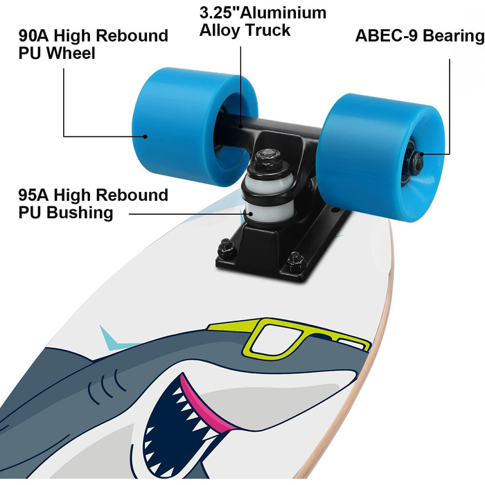 Комплектні скейтборди 22-дюймові міні-крейсерські скейтборди для початківців Діти Хлопчики та дівчатка Дієго Бакен