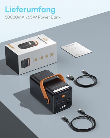 Зовнішній акумулятор Портативний ноутбук Power Bank зі світлодіодним дисплеєм Швидка зарядка, сумісний з iPhone, Samsung, ноутбуком MacBook, iPad тощо, Power Bank для подорожей, кемпінгу, на природі, 50000mAh USB C